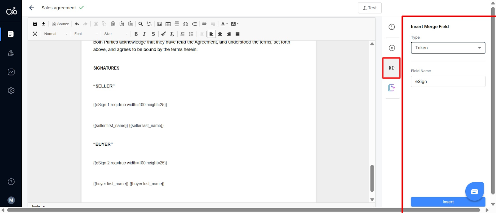 Screenshot of Docupilot showing how to add signature fields to a document