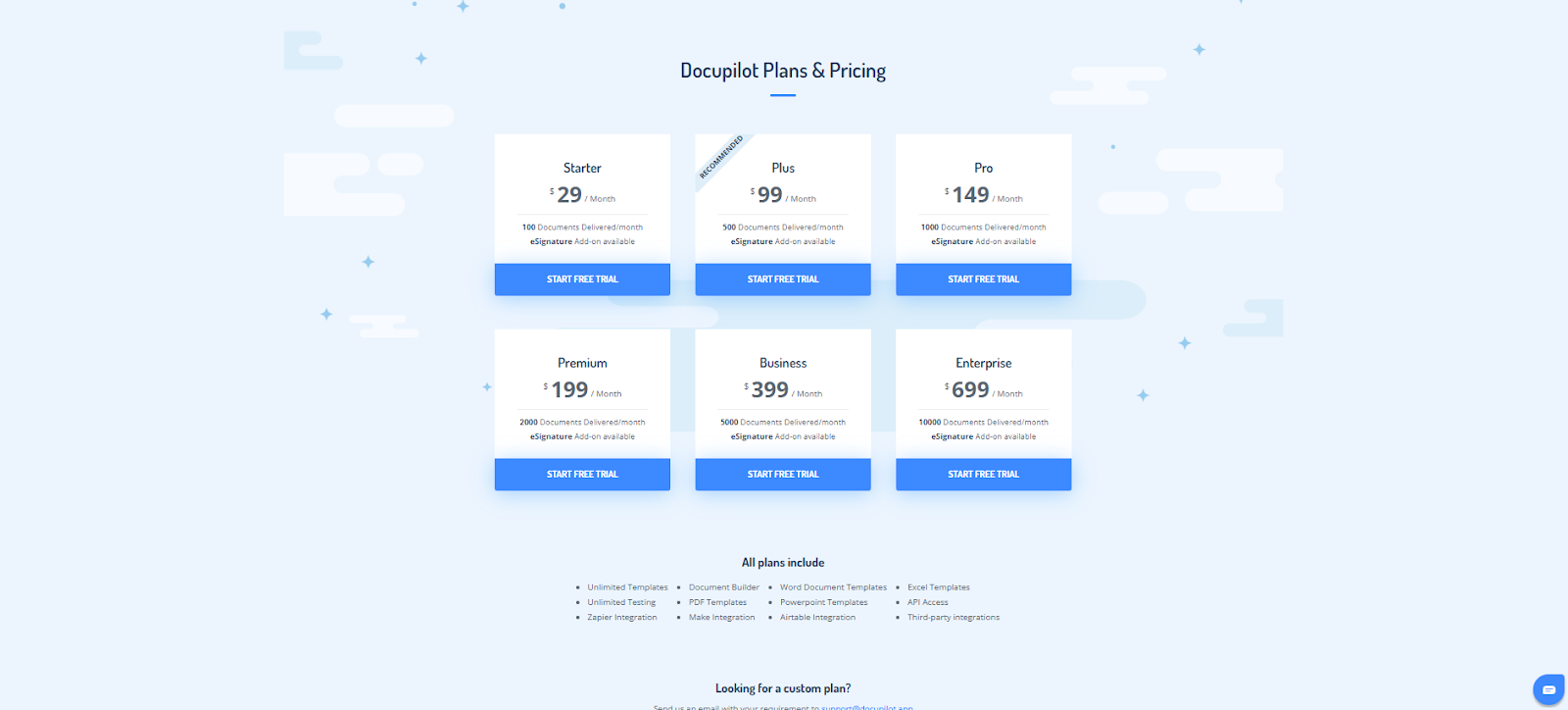 Docupilot pricing page