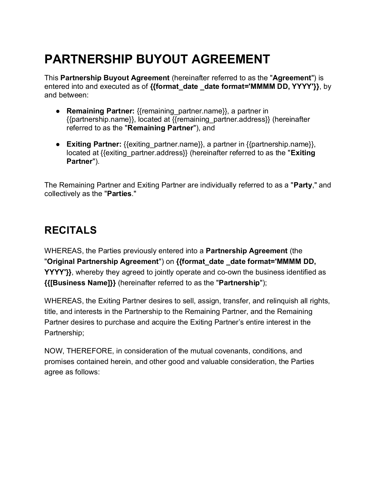 Partnership Buyout Agreement