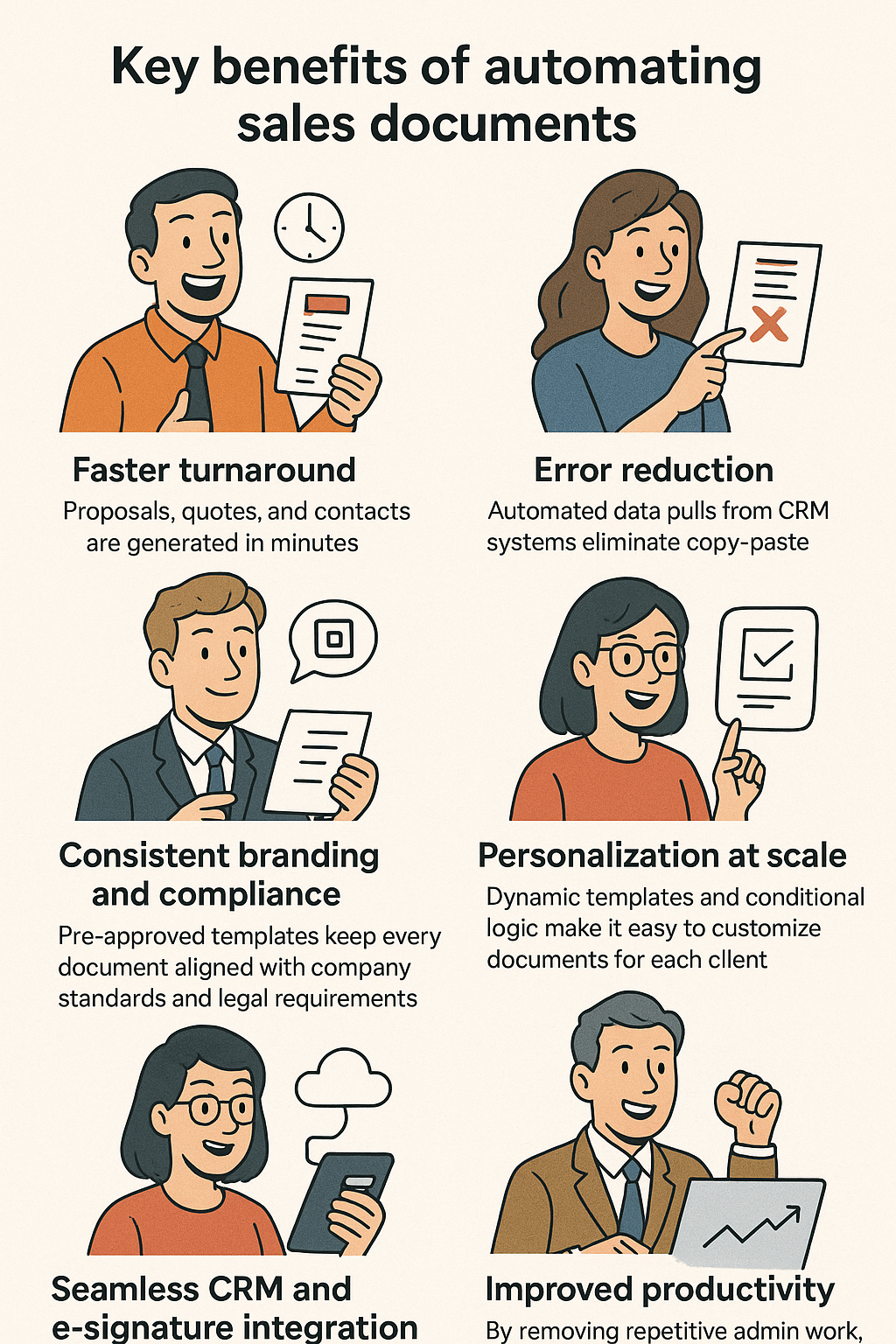 Illustration showing key benefits of automating sales documents