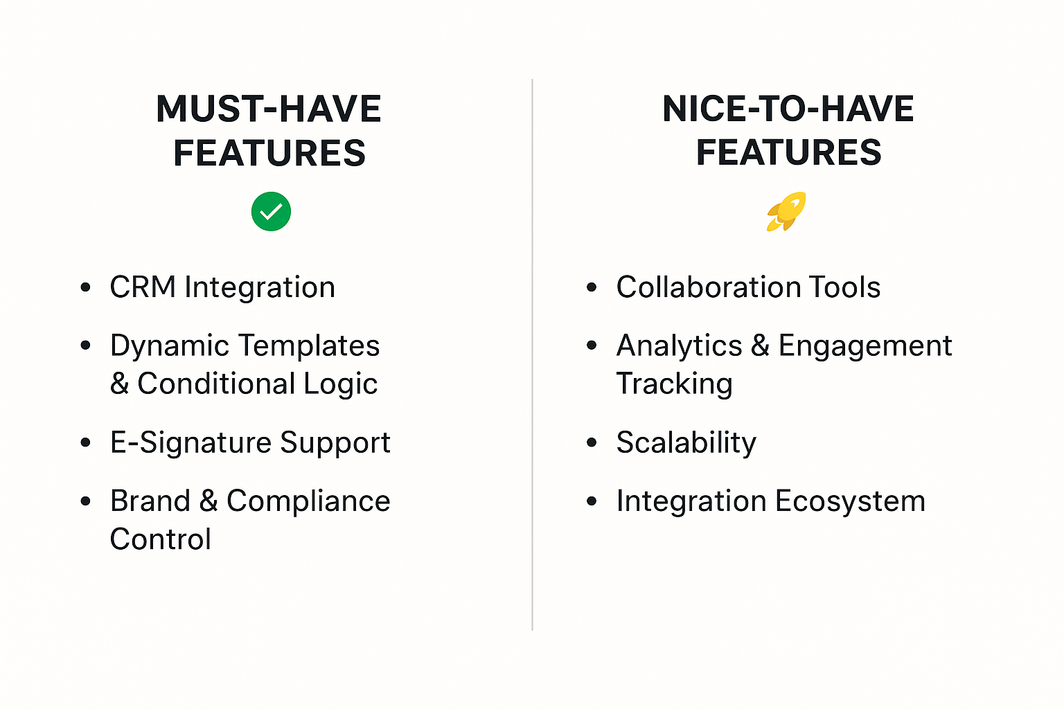 Must-have and nice-to-have features in a sales document automation tool