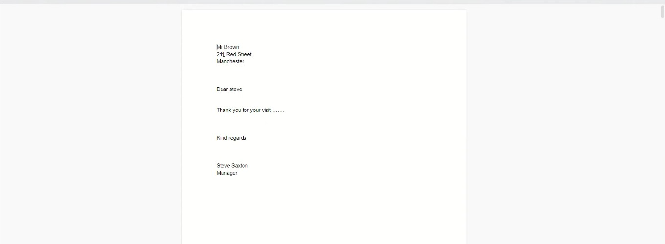 Screenshot of a personalized bulk document generated with mail merge in Google doc
