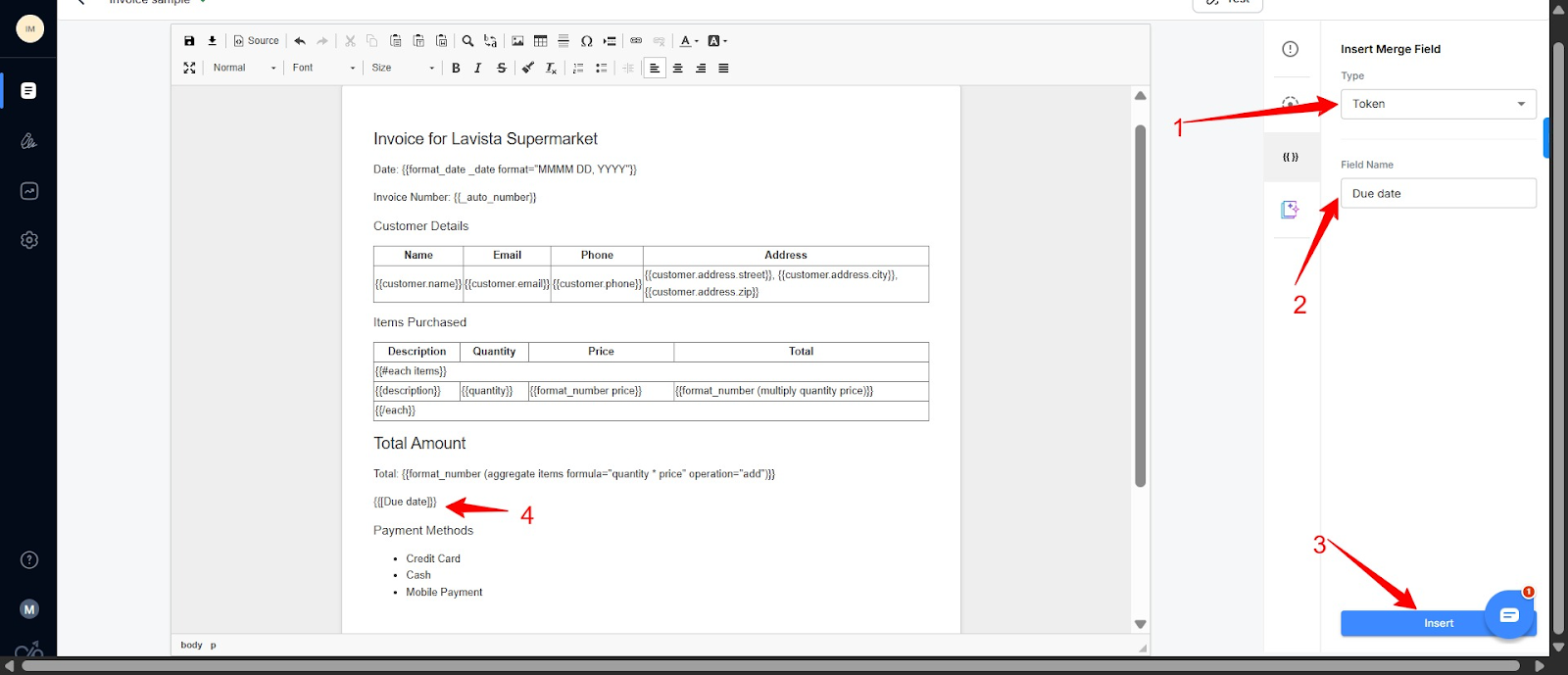Screenshot of how to add Token in Docupilot