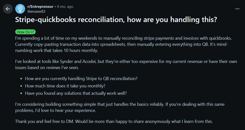 A screenshot of a Reddit post from the r/Entrepreneur subreddit