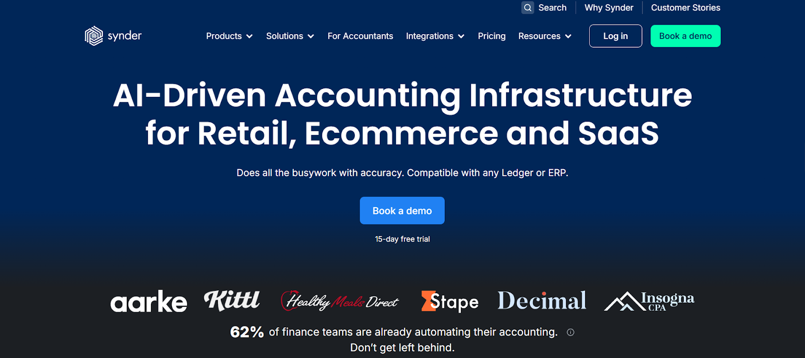 Synder accounting software homepage