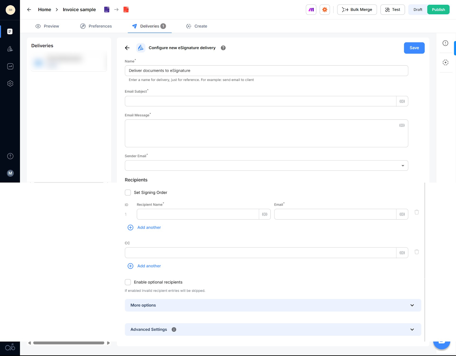 Screenshot of Docupilot’s e-signature setup