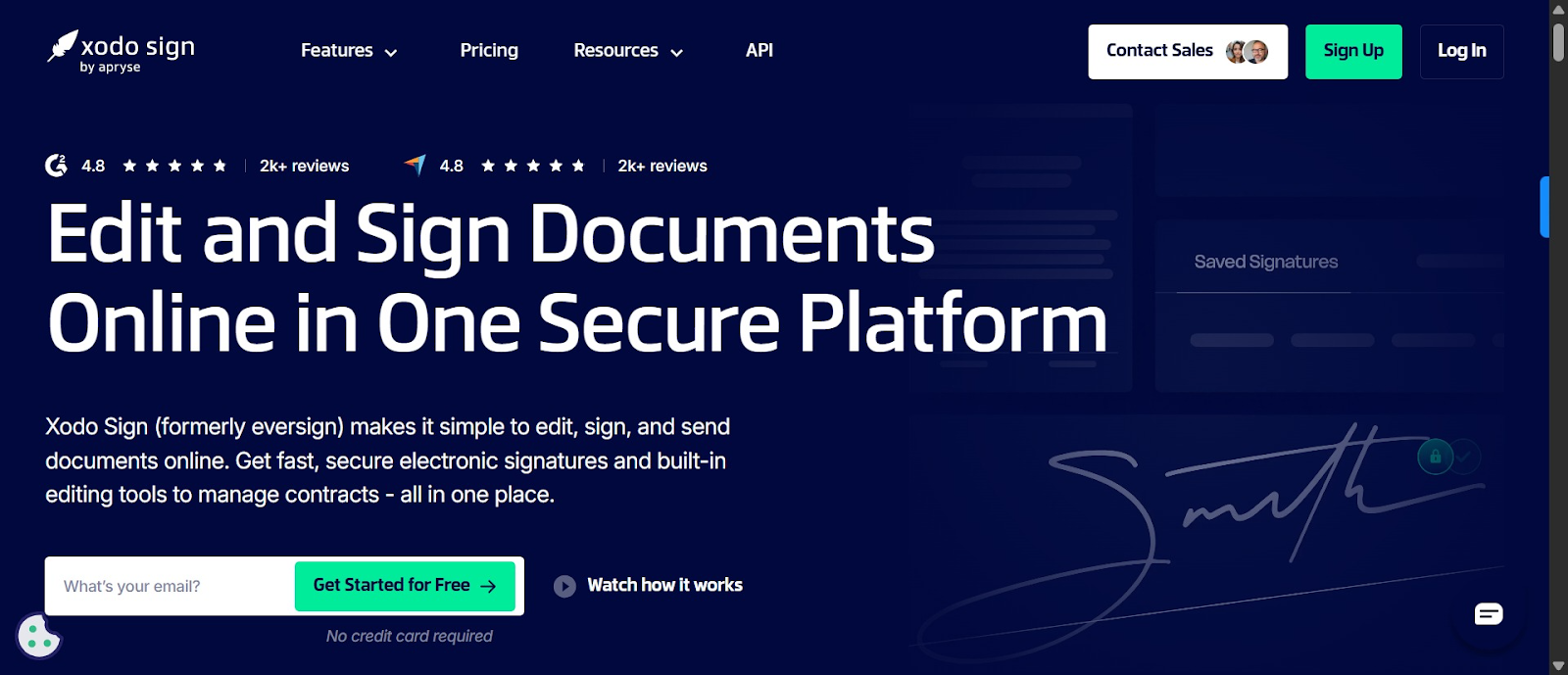 Screenshot of XodoSign’s homepage