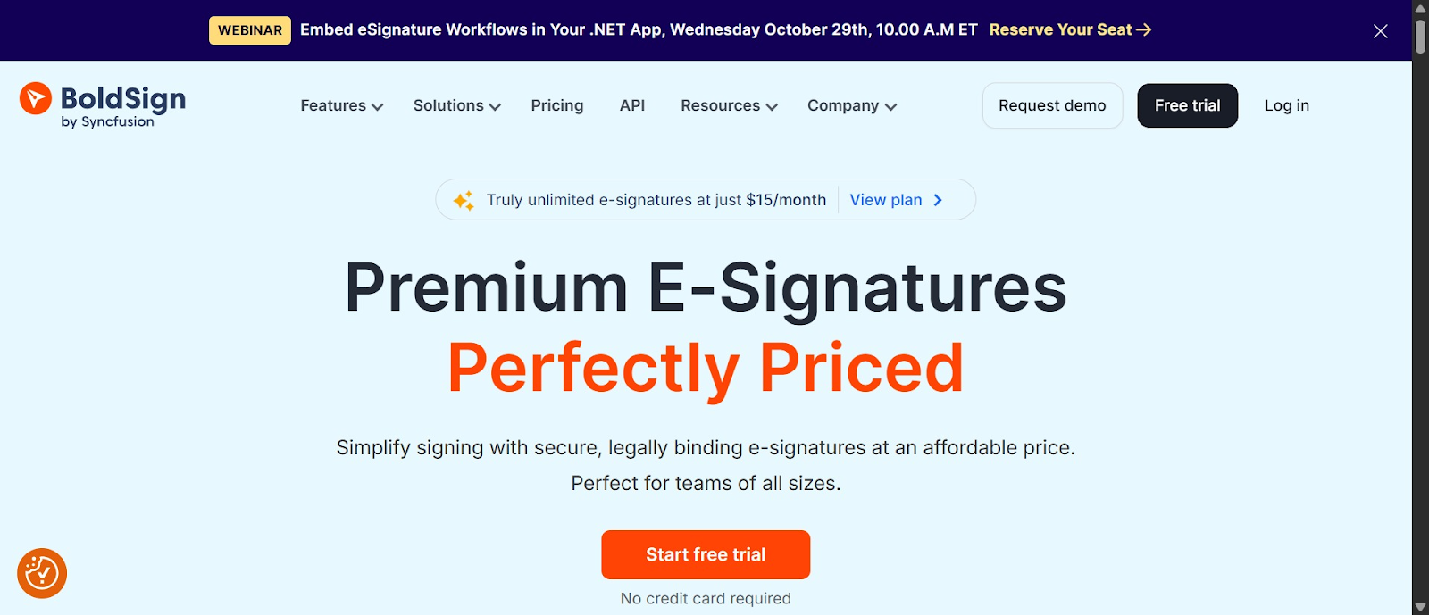 Screenshot of BoldSign’s homepage