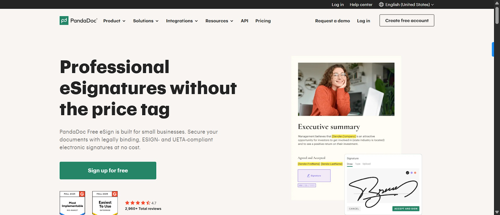 Screenshot of Pandadoc’s e-signature page