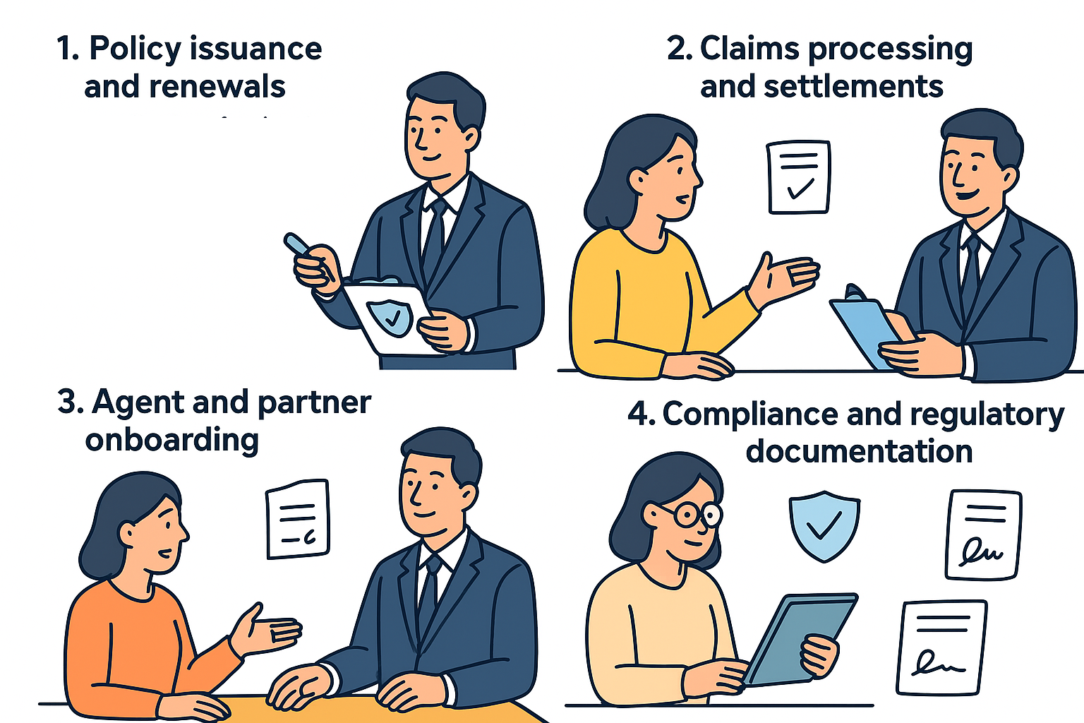 Illustration showing four key use cases of electronic signatures in insurance