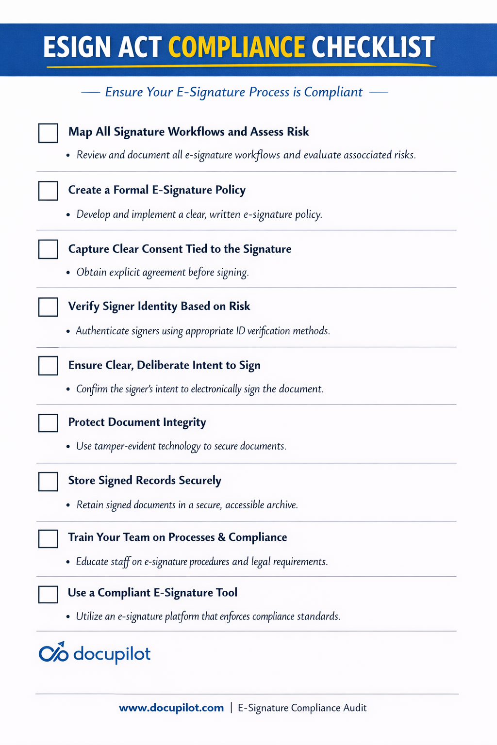 E-Sign Act workflow implementation checklist