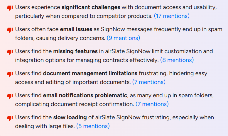 Snapshot showing negative user’s review for SignNow