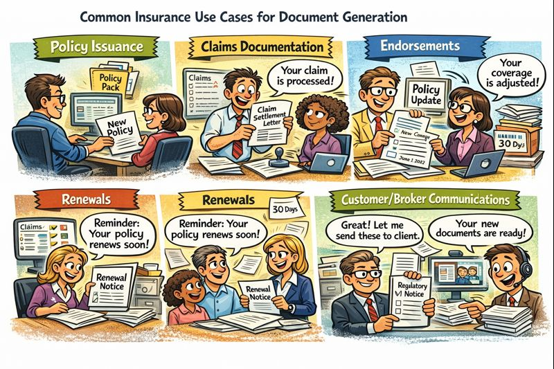 An illustration of common insurance document generation use cases