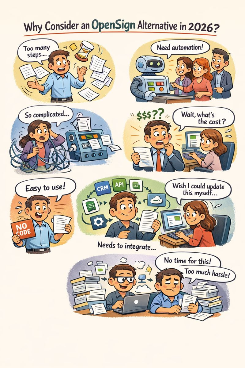 Visual showing limitations of OpenSign and workflow bottlenecks