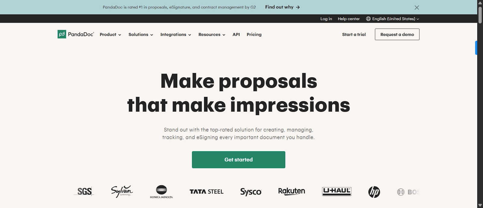 Screenshot of PandaDoc homepage