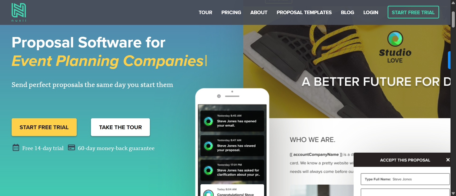 Screenshot of Nusii homepage