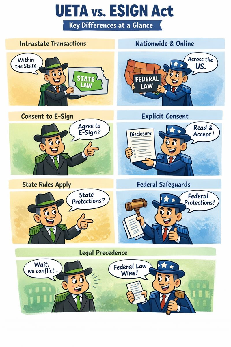 A visual comparing the UETA and ESIGN act