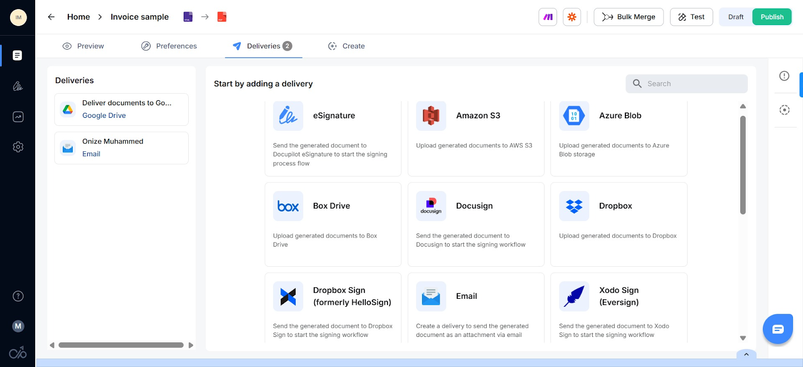 Screenshot of Docupilot integration tools