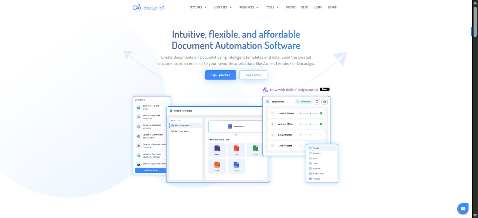 Screenshot of Docupilot’s homepage