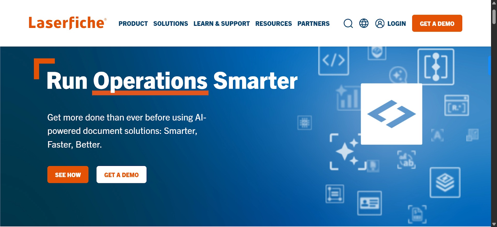 Screenshot of Laserfisches homepage