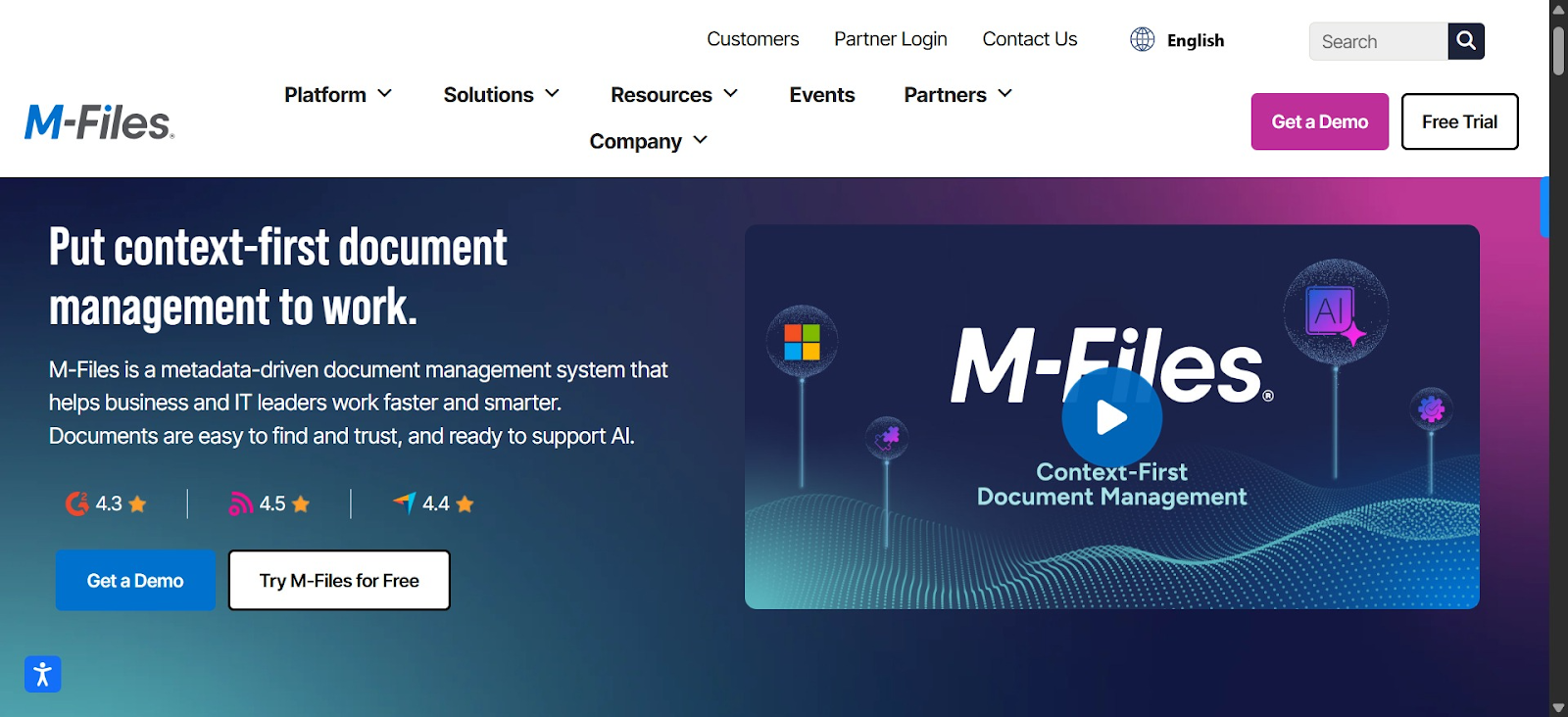 Screenshot of M-File’s homepage
