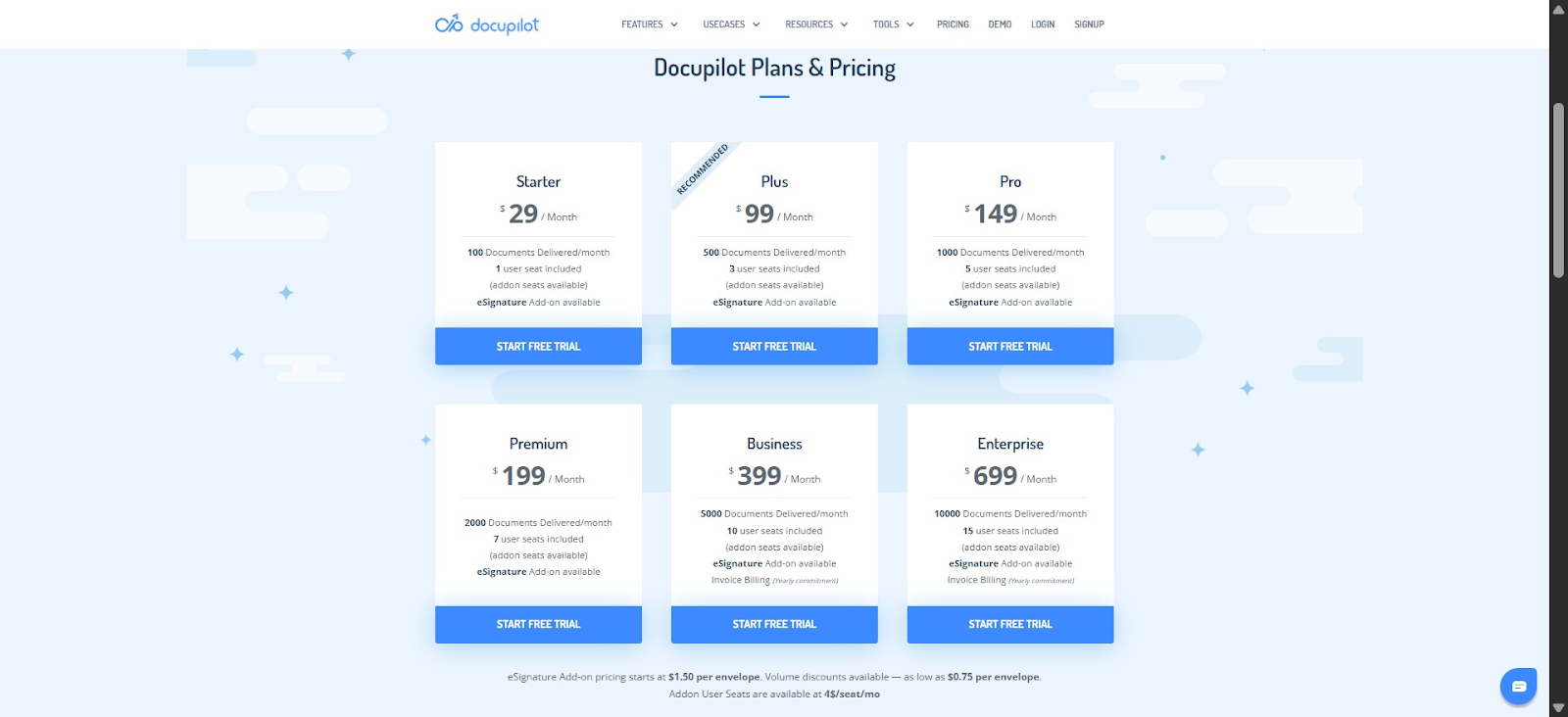 Screenshot of Docupilot’s pricing page