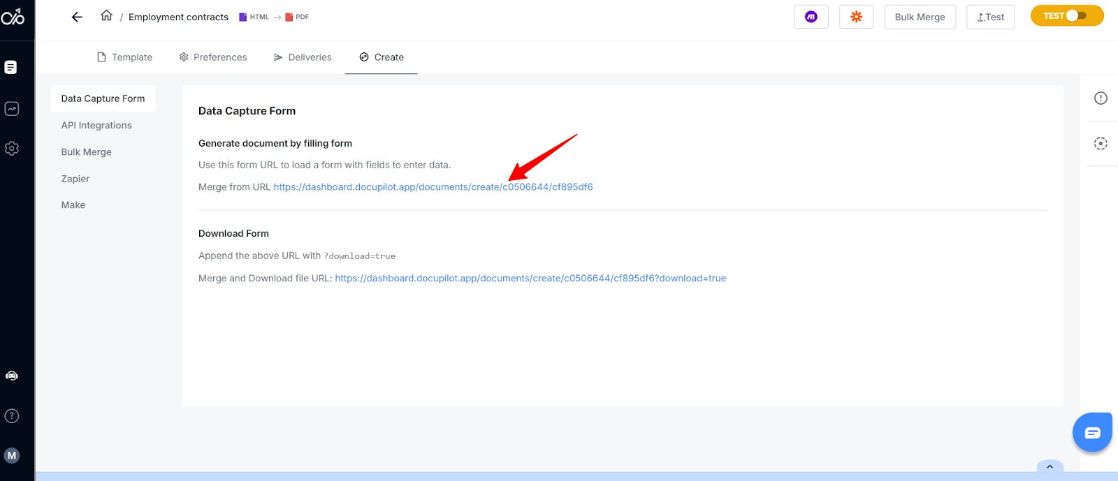screenshot of Docupilot showing how to use the data capture form