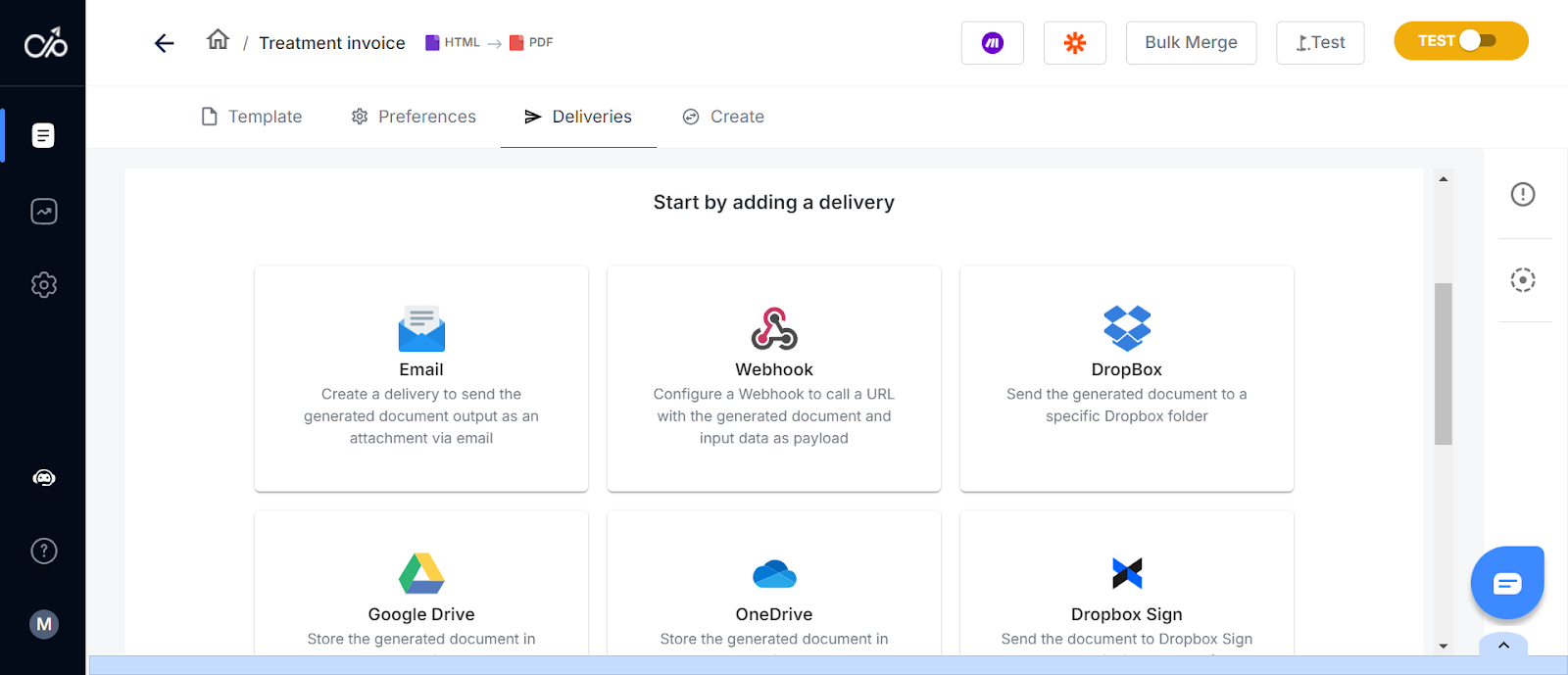 screenshot of Docupilot showing the different document delivery options