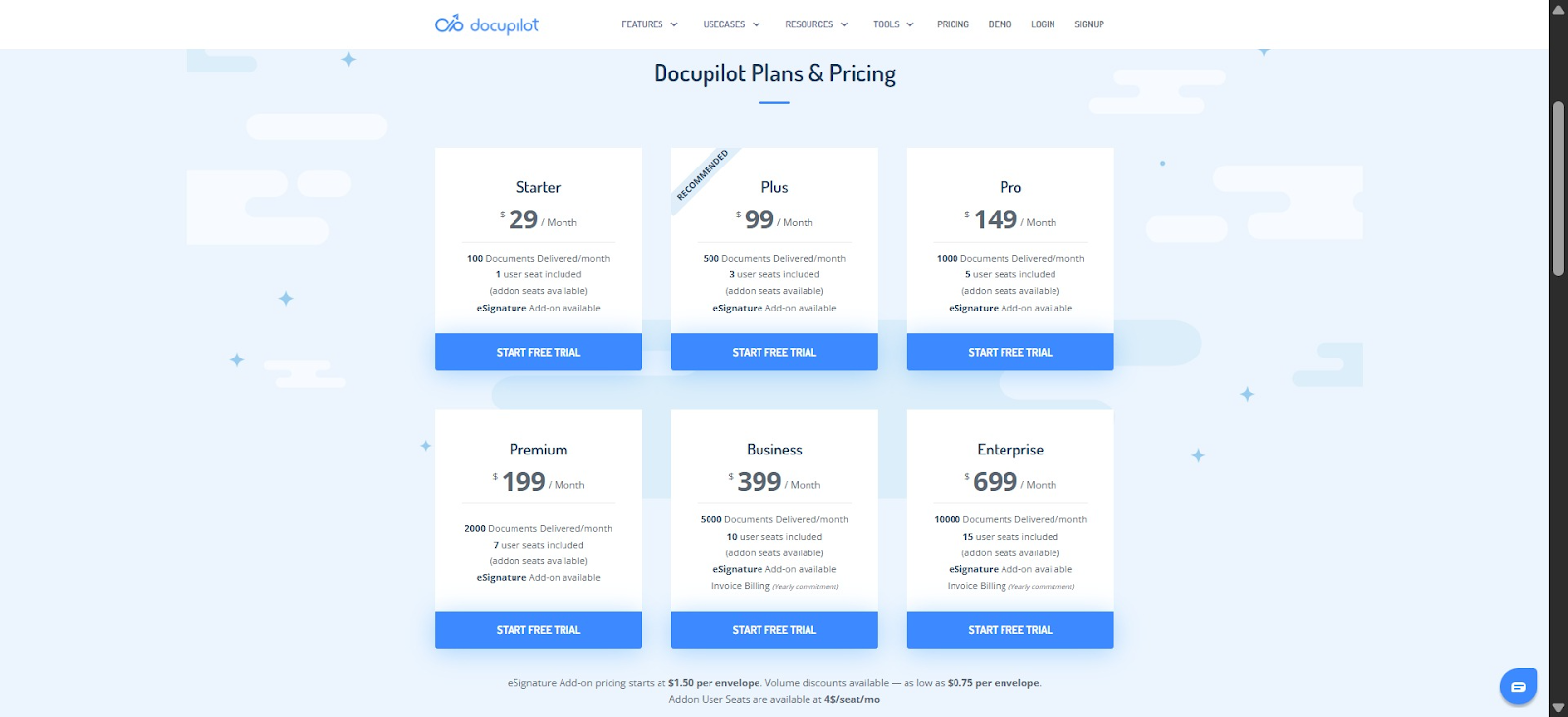 Screenshot of Docupilot’s pricing page