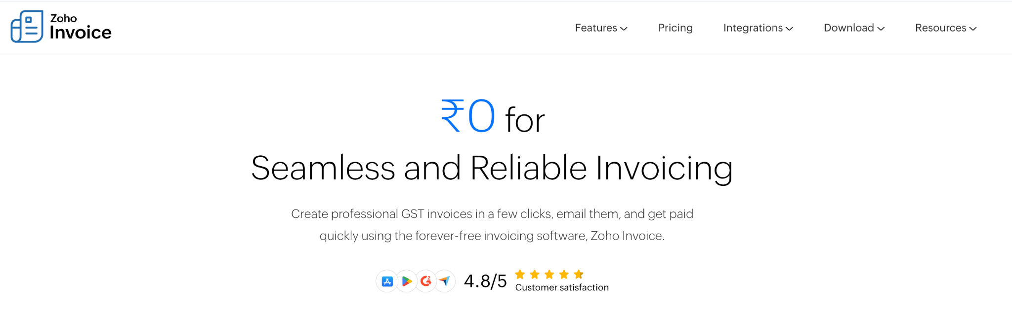Zoho invoice pricing page