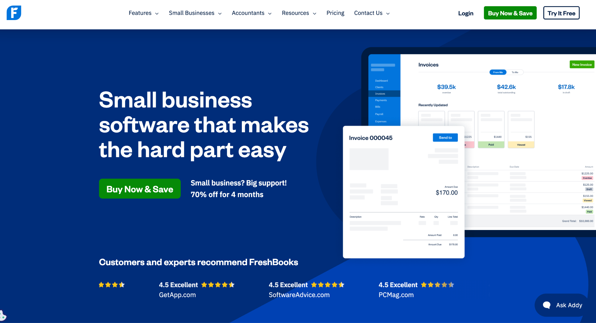 FreshBooks home page