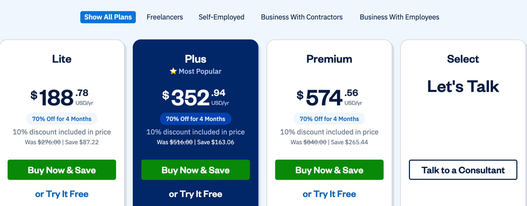 FreshBooks pricing page