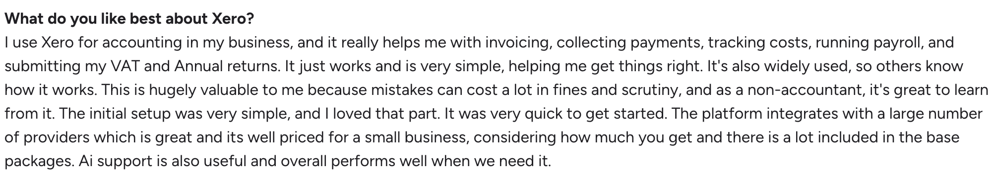 Xero G2 review on what a user likes