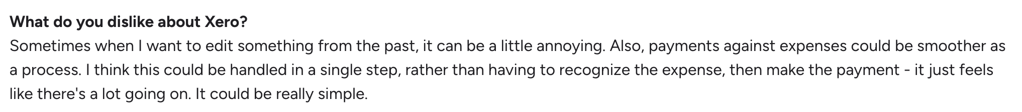 Xero G2 review on what a user dislikes.