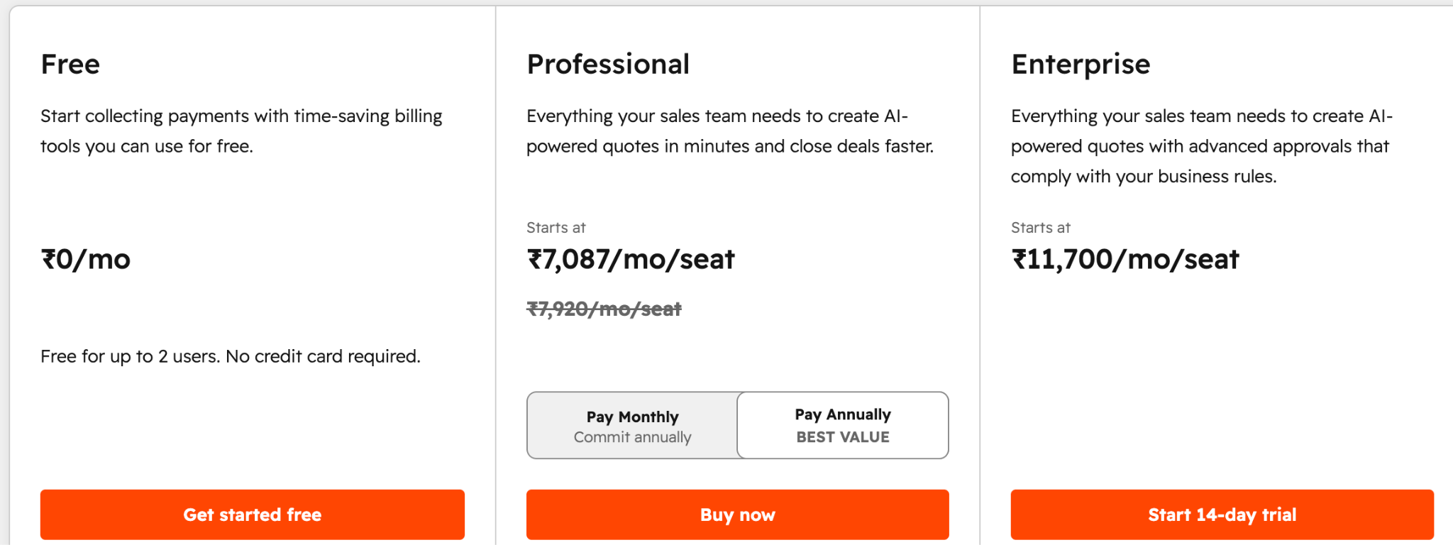 HubSpot Commerce Hub pricing page