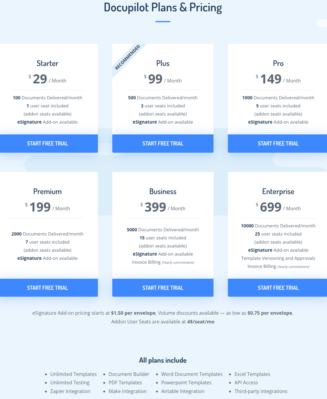 Docupilot pricing page