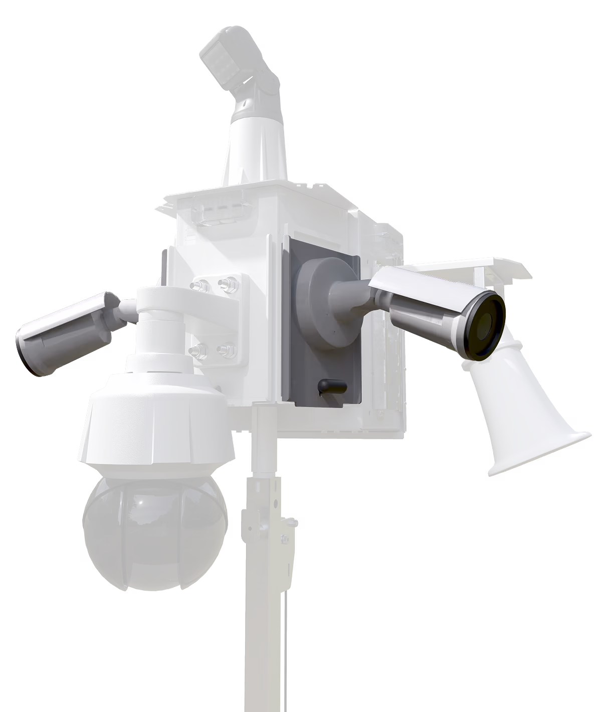 A 3D render of an LVT security unit featuring two high-tech thermal cameras.