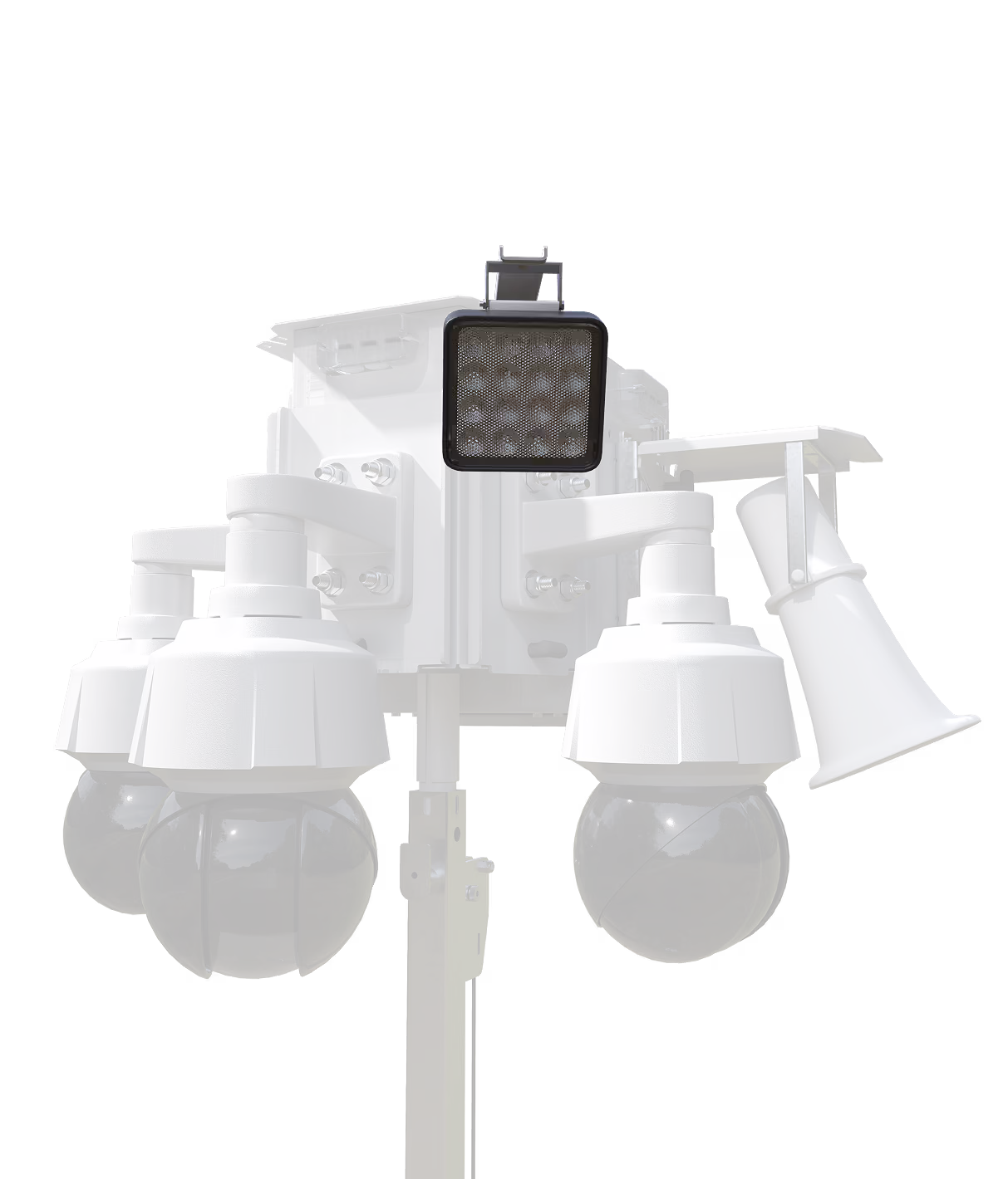 A 3D render of an LVT security unit featuring a large, rugged LED floodlight.