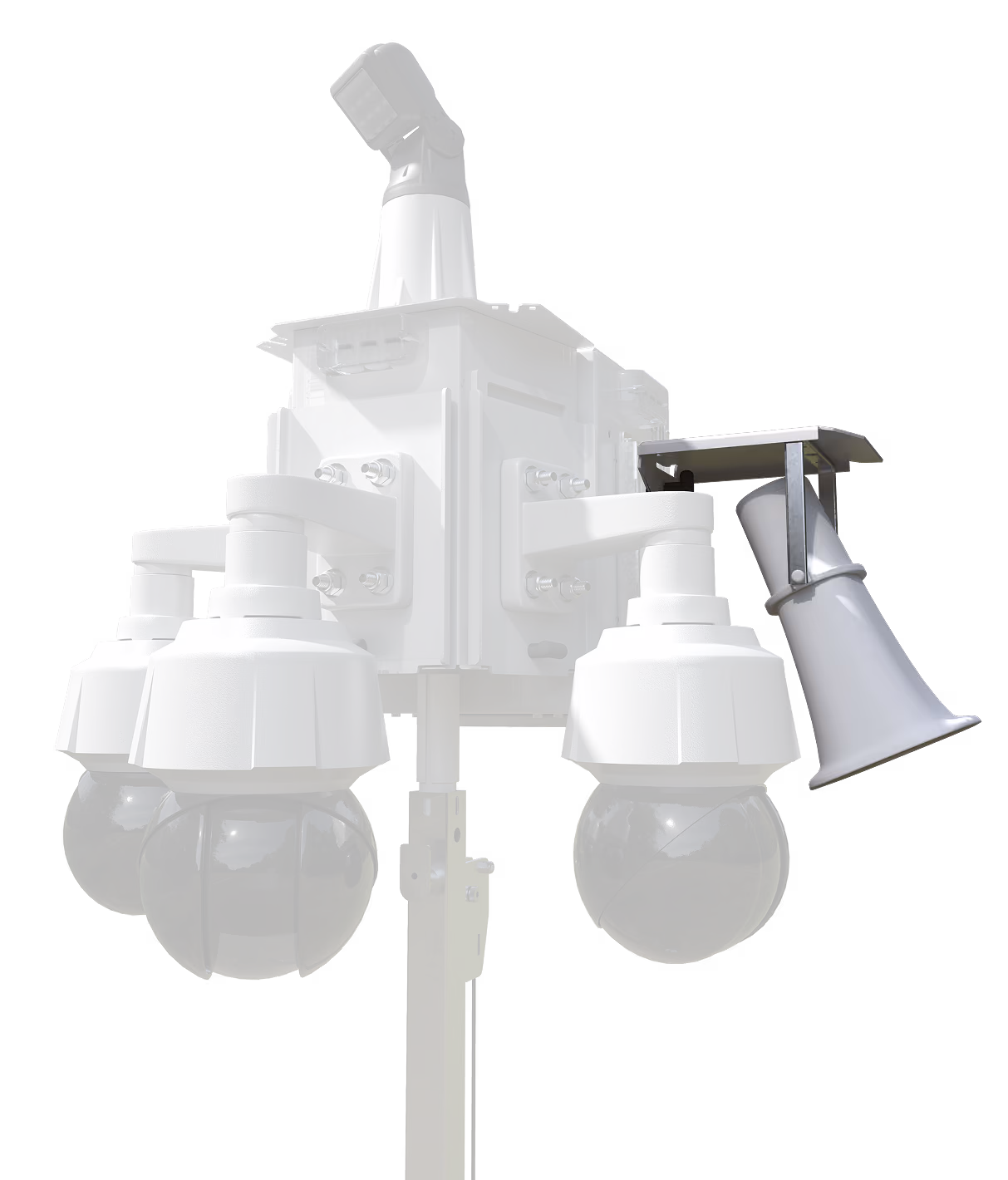 A 3D render of an LVT security unit with a prominent talk-down speaker.