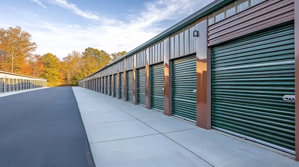 Outside view of several units at a storage facility