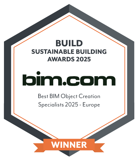 Winning badge for from Build Sustainable Building Awards 2025 for  "Best BIM object Creation Specialists 2025 - Europe"