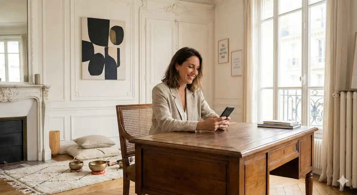 coach de vie utilisant l'app Myndlee pour satisfaire ses clients