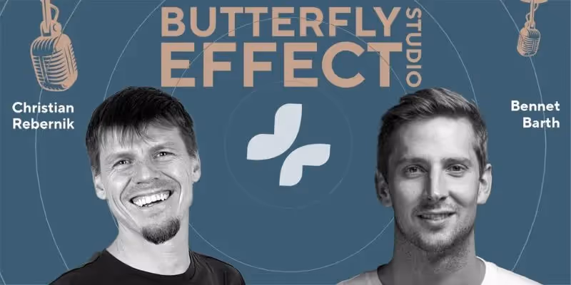 Podcast-Grafik mit Christian Rebernik und Bennett Barth für Butterfly Effect Studio Episode.