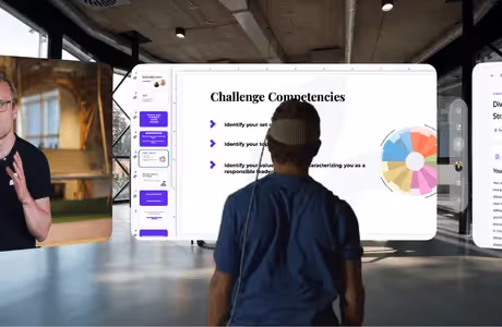 Person using a VR headset to explore challenge competencies in a modern digital space.