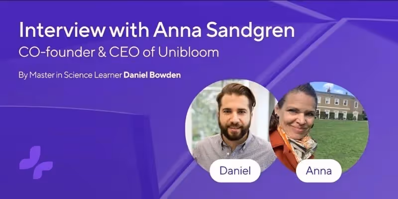 Grafik eines Interviews mit Anna Sandgren, Mitgründerin und CEO von Unibloom, von Daniel Bowden.