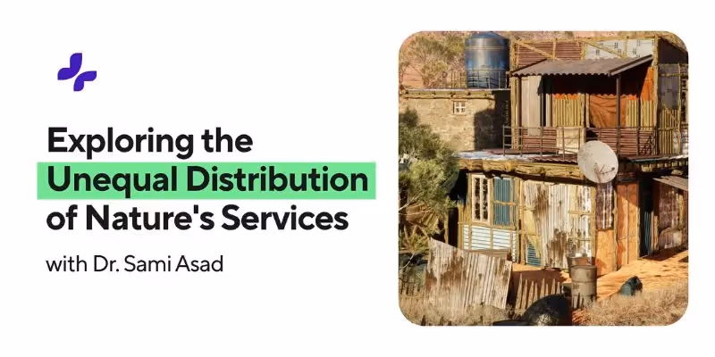 Grafik zur ungleichen Verteilung von Naturdiensten mit Bild eines rustikalen Hauses.