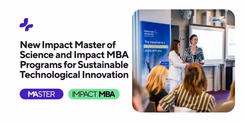 Bild aus dem Seminarraum mit Hinweis auf neue Impact Master of Science und MBA Programme.
