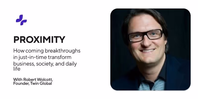 Robert Wolcott lächelnd, mit Brille und dunkler Jacke, neben Text über seinen Vortrag zu bahnbrechenden Transformationen.