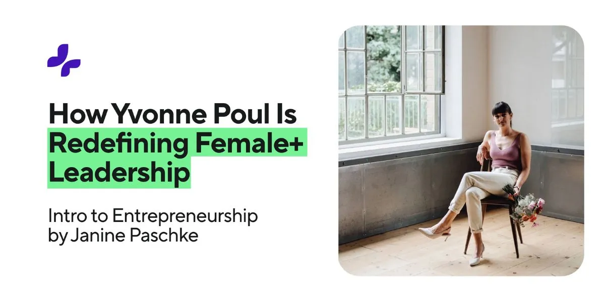 Yvonne Poul sits in a chair holding flowers by a window, featured in Janine Paschke’s intro to entrepreneurship on female+ leadership redefinition.