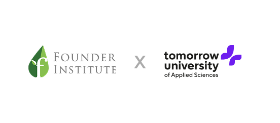 Founder Institute logo alongside Tomorrow University of Applied Sciences logo with purple butterfly.